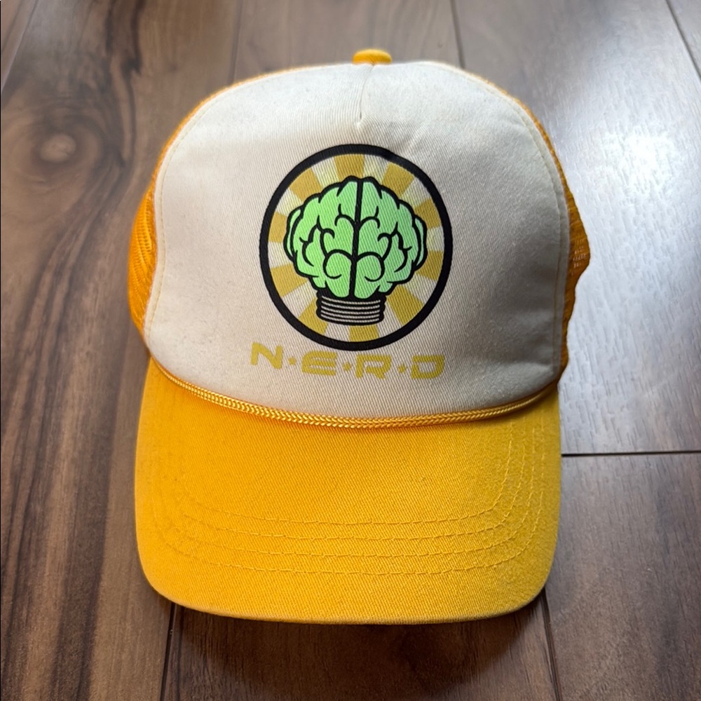 NERD (N*E*R*D) Yellow and White Cap with Brain Logo